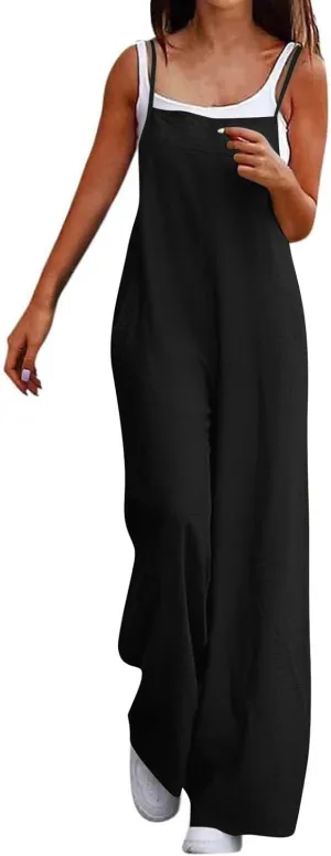 Summer Jumpsuits for Women 2025 Linen Maternity Jumpsuit Sleeveless Spaghetti Straps Wide Leg Jumpsuits with Pockets