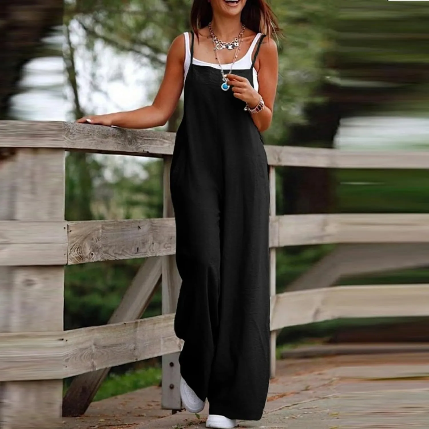 Summer Jumpsuits for Women 2025 Linen Maternity Jumpsuit Sleeveless Spaghetti Straps Wide Leg Jumpsuits with Pockets
