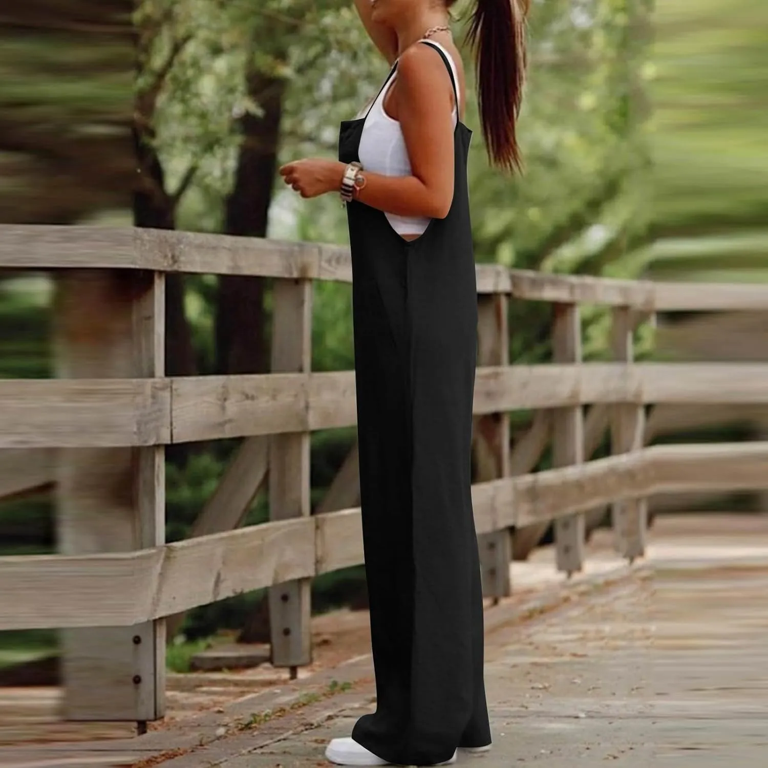 Summer Jumpsuits for Women 2025 Linen Maternity Jumpsuit Sleeveless Spaghetti Straps Wide Leg Jumpsuits with Pockets
