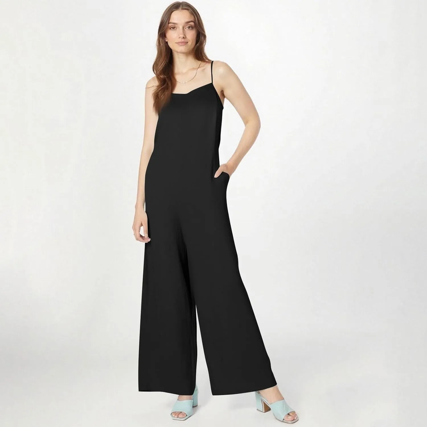 Summer Jumpsuits for Women 2025 Linen Maternity Jumpsuit Sleeveless Spaghetti Straps Wide Leg Jumpsuits with Pockets