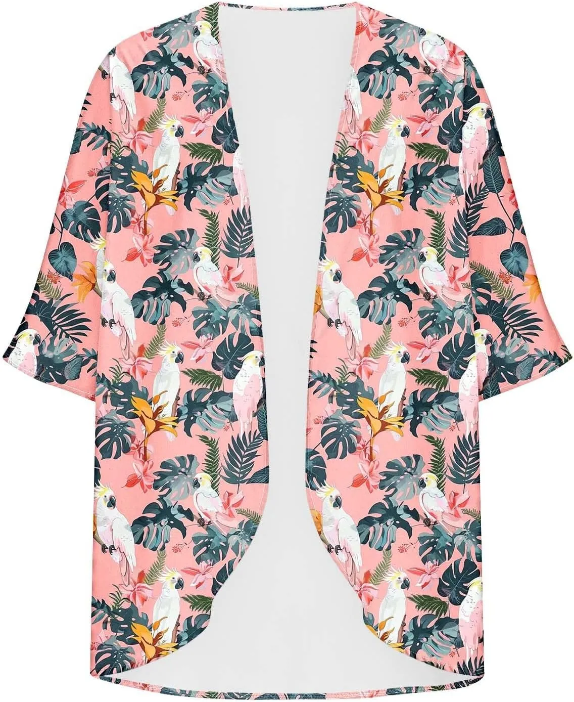 Summer Lightweight Cardigan Rash Guard for Women 3/4 Sleeve Chiffon Kimono Shrug Beach Cover Ups Floral Beach Coverup
