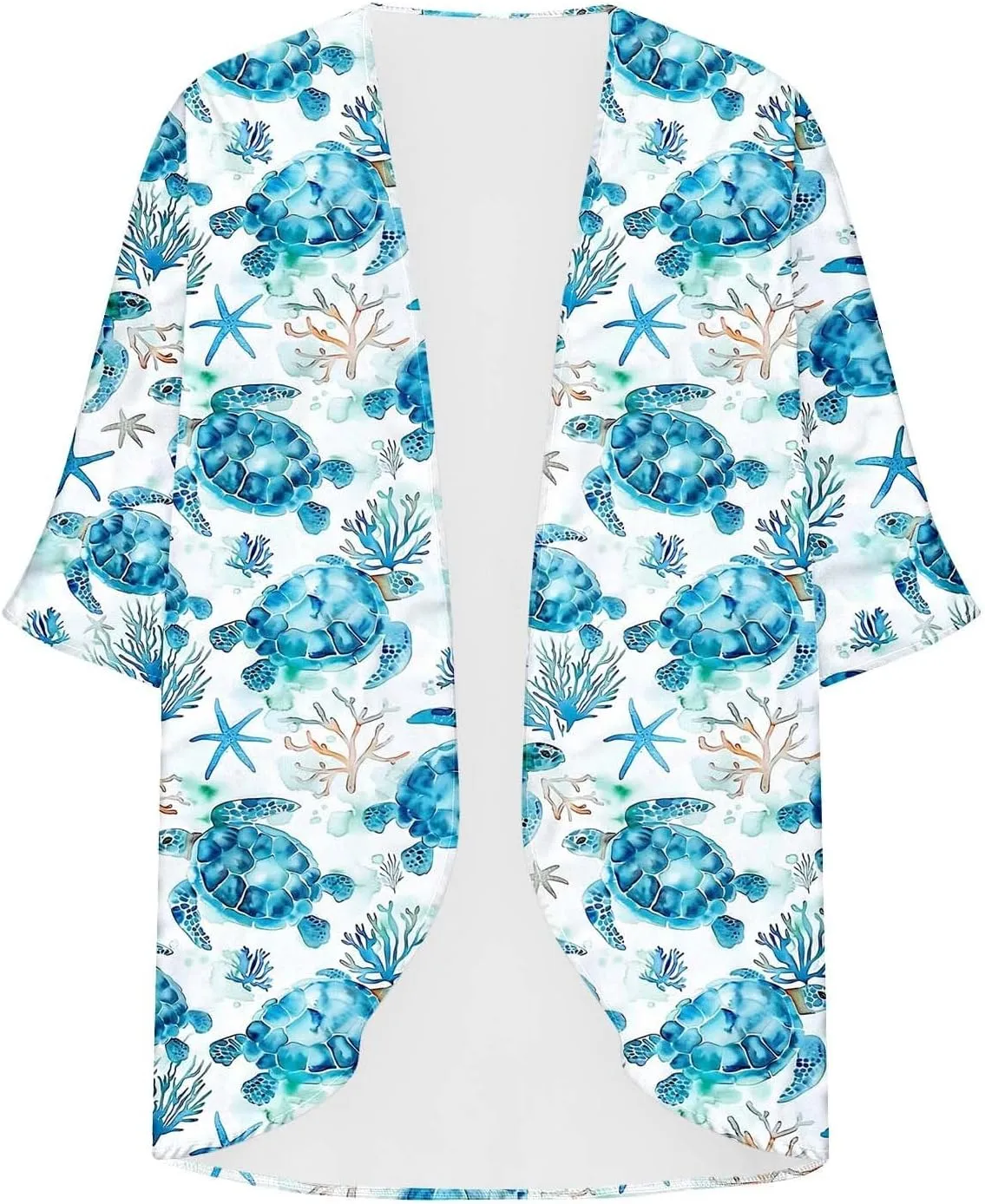 Summer Lightweight Cardigan Rash Guard for Women 3/4 Sleeve Chiffon Kimono Shrug Beach Cover Ups Floral Beach Coverup