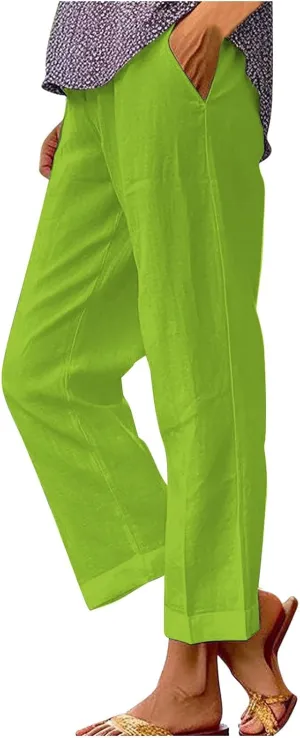 Summer Linen Capri Pants High Waisted Wide Leg Lounge Trousers Comfy Soft Trousers Trendy Casual Resort Wear