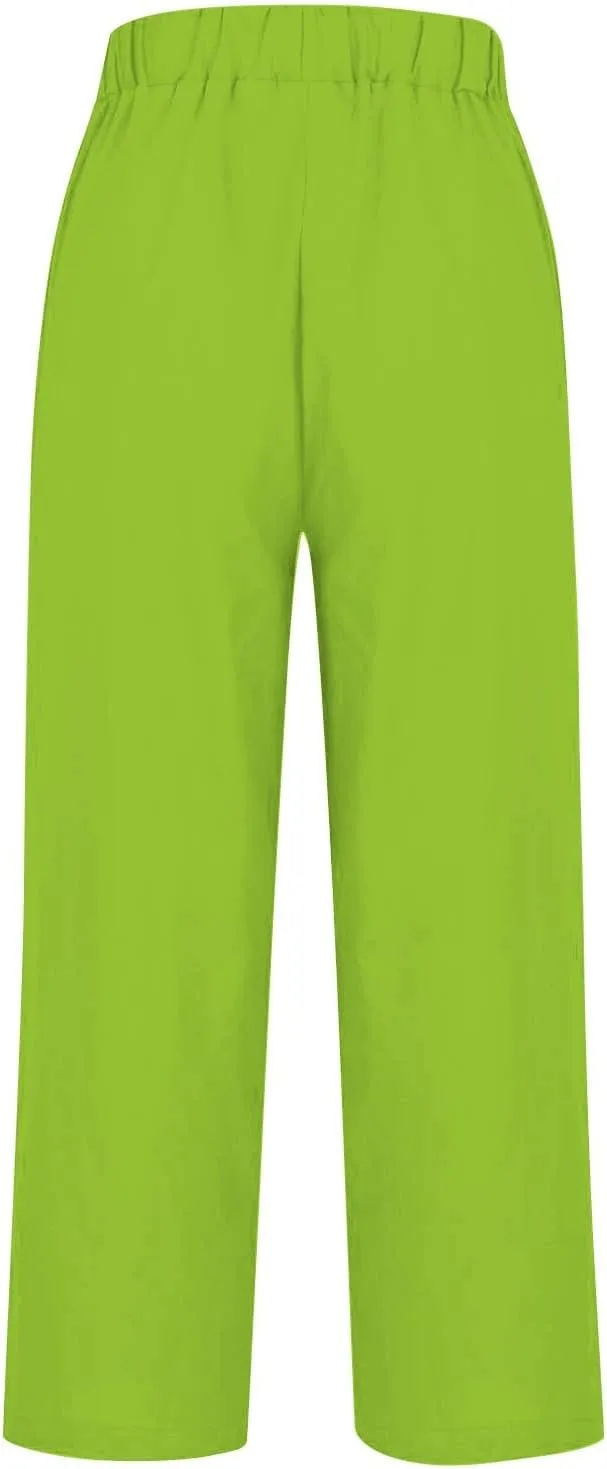 Summer Linen Capri Pants High Waisted Wide Leg Lounge Trousers Comfy Soft Trousers Trendy Casual Resort Wear