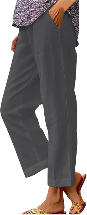 Summer Linen Capri Pants High Waisted Wide Leg Lounge Trousers Comfy Soft Trousers Trendy Casual Resort Wear