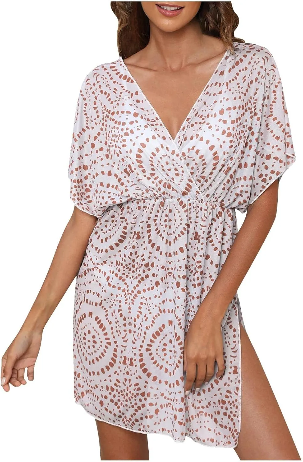 Swimsuit CoverUp for Women Sexy V Neck Beach Cover Ups Open Backless Casual Smock Summer Vacation Outfits