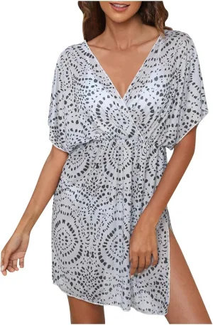 Swimsuit CoverUp for Women Sexy V Neck Beach Cover Ups Open Backless Casual Smock Summer Vacation Outfits
