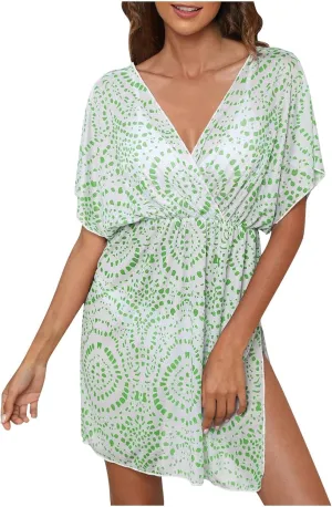 Swimsuit CoverUp for Women Sexy V Neck Beach Cover Ups Open Backless Casual Smock Summer Vacation Outfits