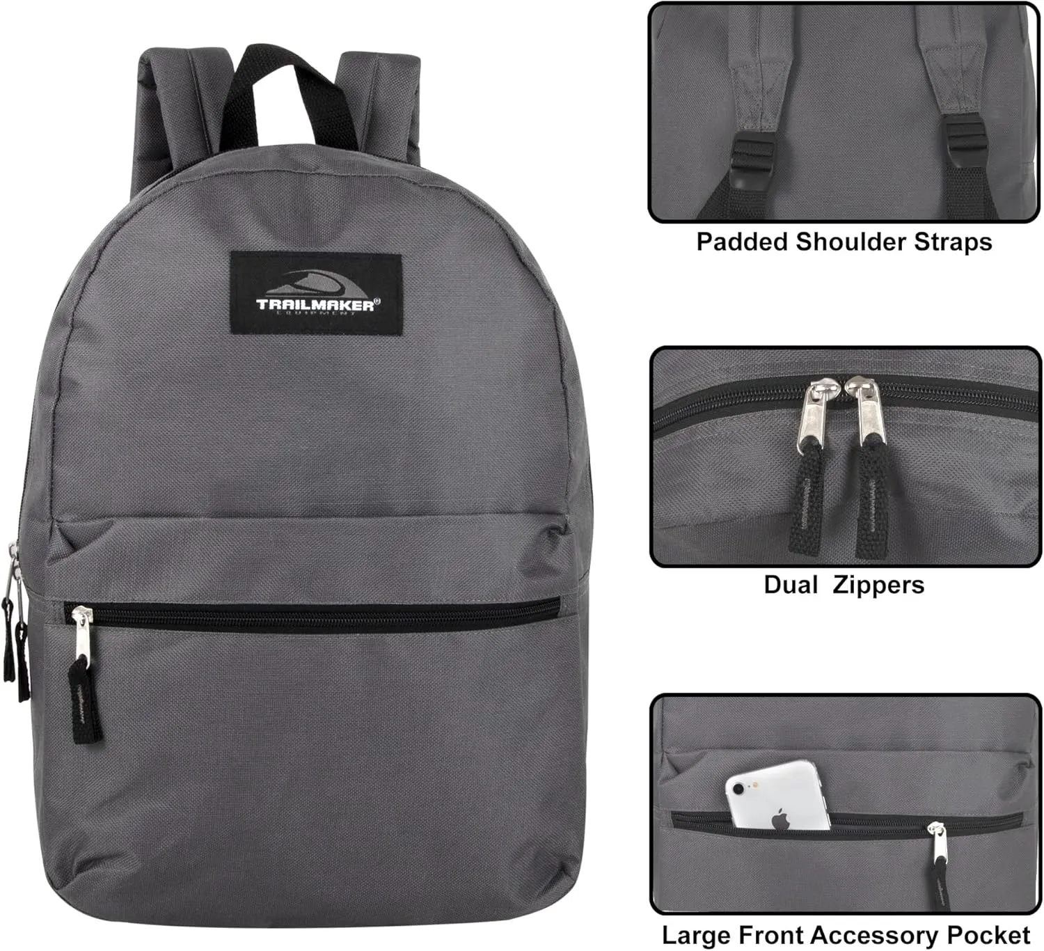 Trail maker Classic 17 Inch Backpack with Adjustable Padded Shoulder Straps