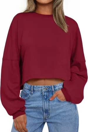 Trendy Queen Cropped Sweatshirts for Women Oversized Crewneck Sweaters Long Sleeve Tops Fall Winter Clothes 2025