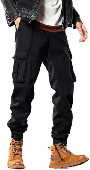 USTZFTBCL Winter Multi-Pockets Cargo Pants Men Thick Fleece Liner Warm Joggers Male Casual Cotton Thermal Trousers