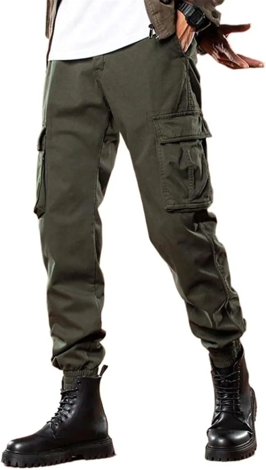 USTZFTBCL Winter Multi-Pockets Cargo Pants Men Thick Fleece Liner Warm Joggers Male Casual Cotton Thermal Trousers
