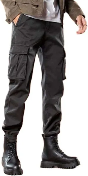 USTZFTBCL Winter Multi-Pockets Cargo Pants Men Thick Fleece Liner Warm Joggers Male Casual Cotton Thermal Trousers