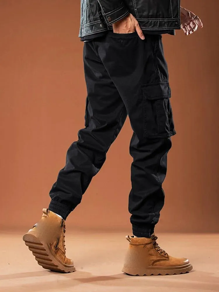 USTZFTBCL Winter Multi-Pockets Cargo Pants Men Thick Fleece Liner Warm Joggers Male Casual Cotton Thermal Trousers
