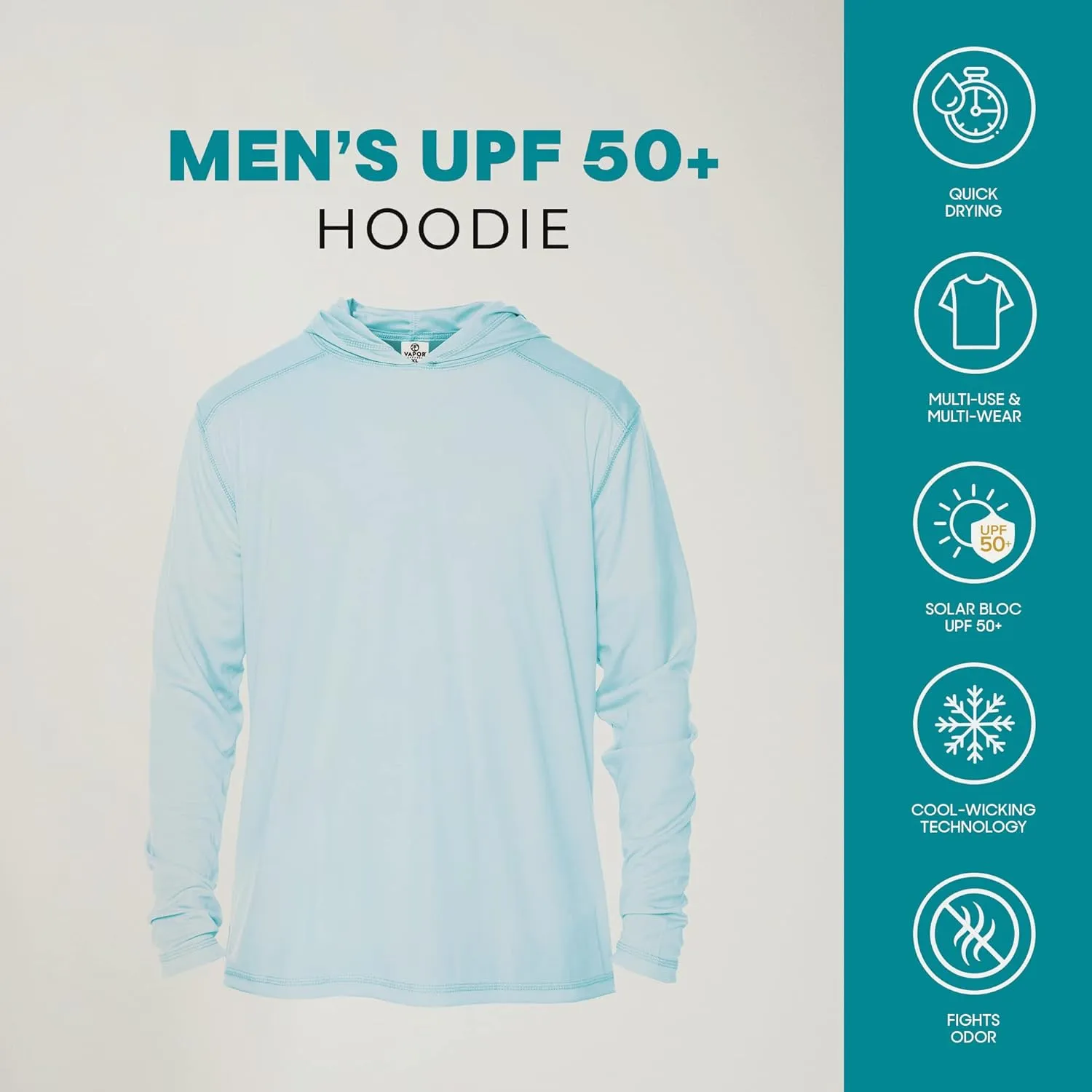 Vapor Apparel Men’s UPF 50  UV Sun Protection Long Sleeve Performance Hoodie for Sports and Outdoor Lifestyle
