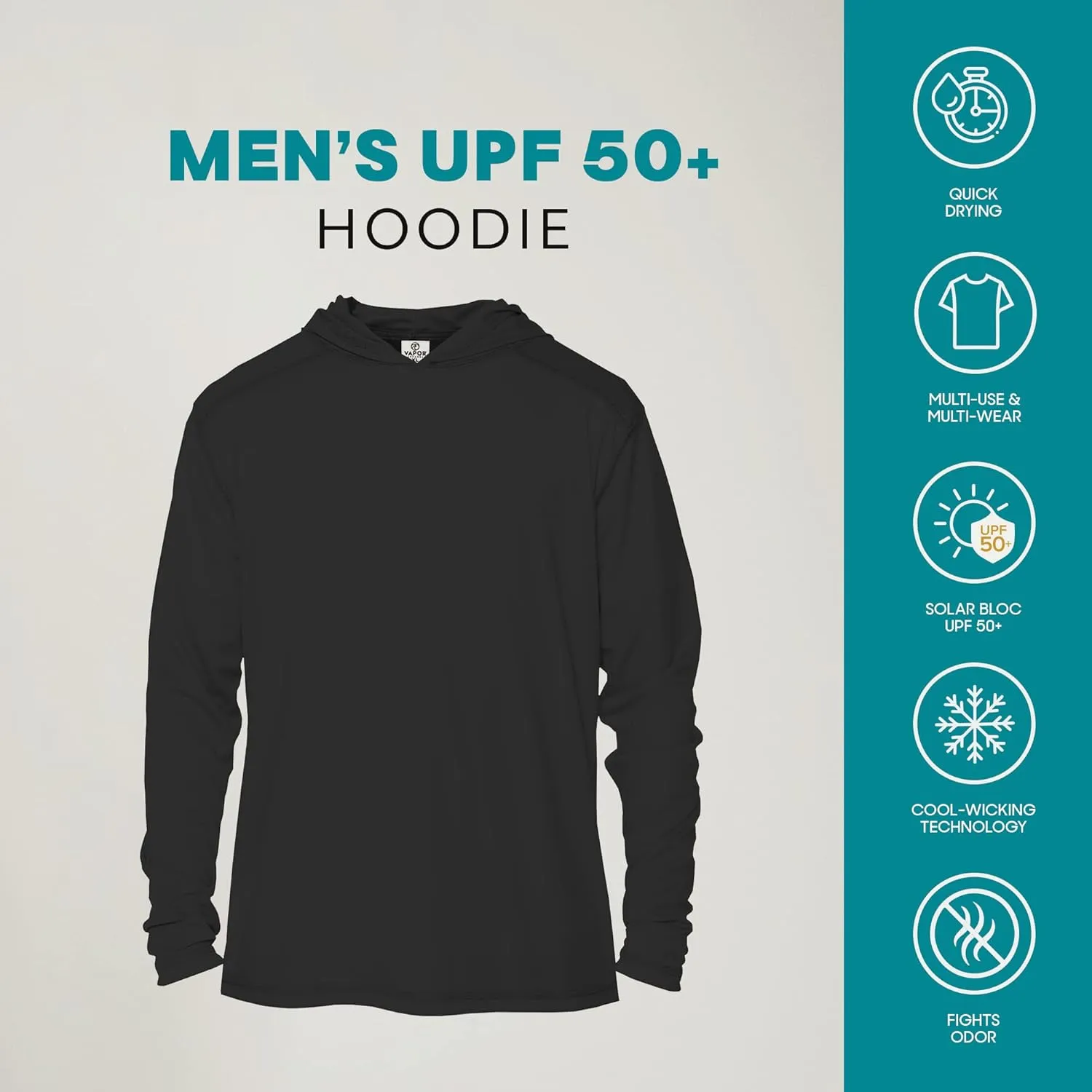 Vapor Apparel Men’s UPF 50  UV Sun Protection Long Sleeve Performance Hoodie for Sports and Outdoor Lifestyle