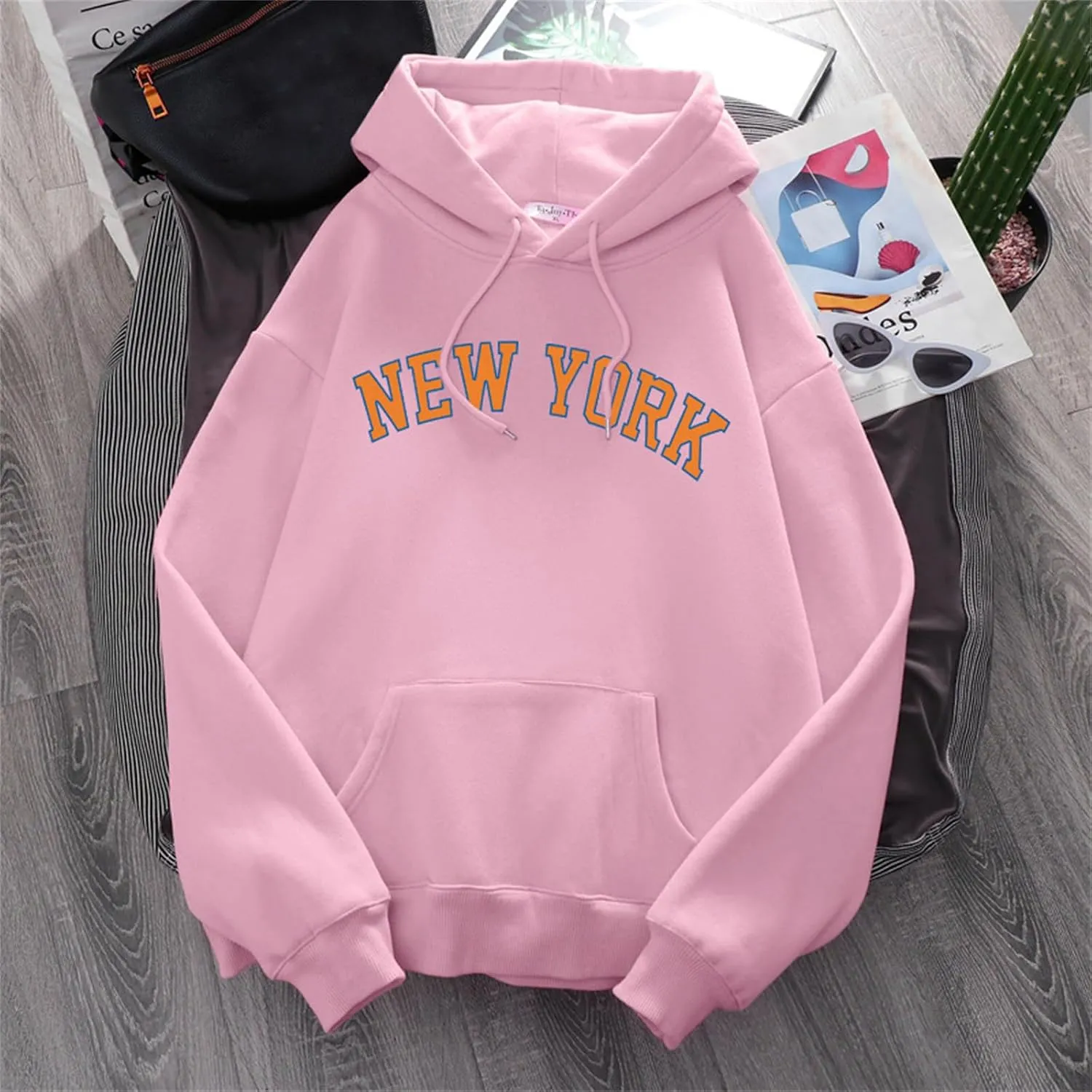 Wankang Graphic Hoodies for Men Women Unisex New York Print Hooded Sweatshirt Pullover Crewneck Sweaters Stylish Fall Tops