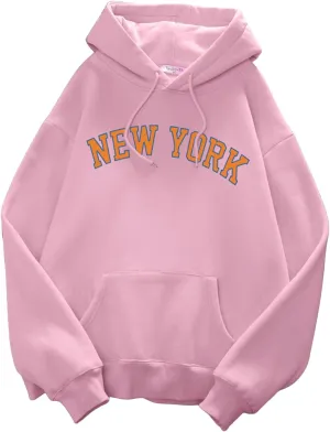 Wankang Graphic Hoodies for Men Women Unisex New York Print Hooded Sweatshirt Pullover Crewneck Sweaters Stylish Fall Tops