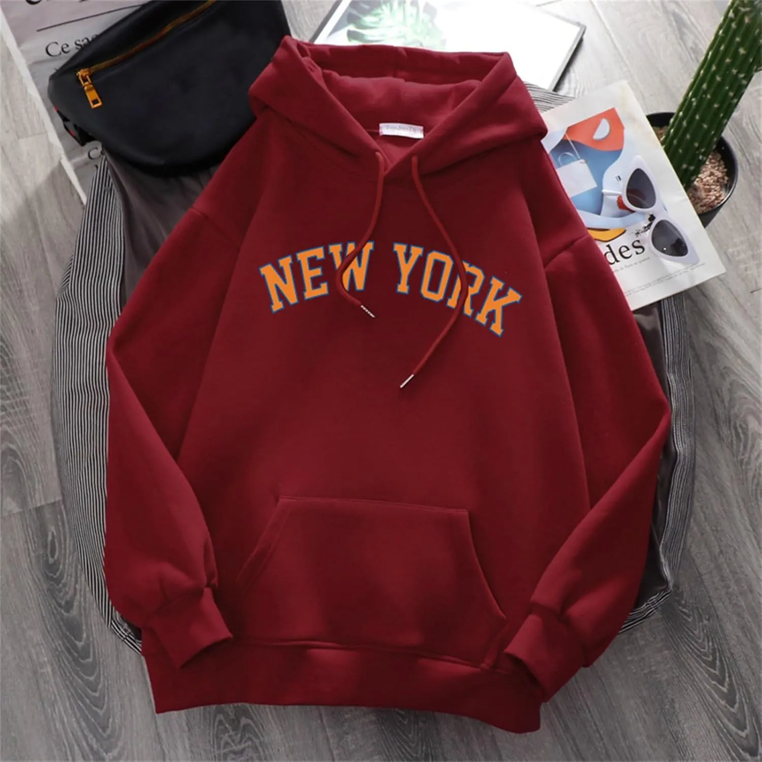 Wankang Graphic Hoodies for Men Women Unisex New York Print Hooded Sweatshirt Pullover Crewneck Sweaters Stylish Fall Tops