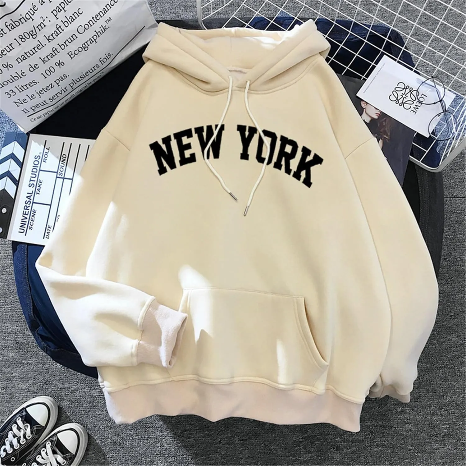 Wankang Graphic Hoodies for Men Women Unisex New York Print Hooded Sweatshirt Pullover Crewneck Sweaters Stylish Fall Tops