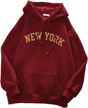 Wankang Graphic Hoodies for Men Women Unisex New York Print Hooded Sweatshirt Pullover Crewneck Sweaters Stylish Fall Tops