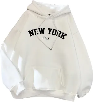 Wankang Graphic Hoodies for Men Women Unisex New York Print Hooded Sweatshirt Pullover Crewneck Sweaters Stylish Fall Tops