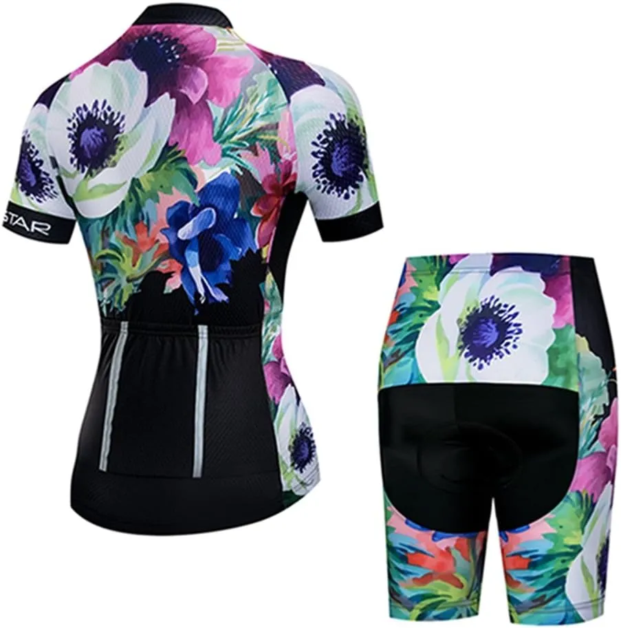 Weimostar Women's Short Sleeve Cycling Jersey Gel Padded Shorts Set MTB Sportswear Reflective