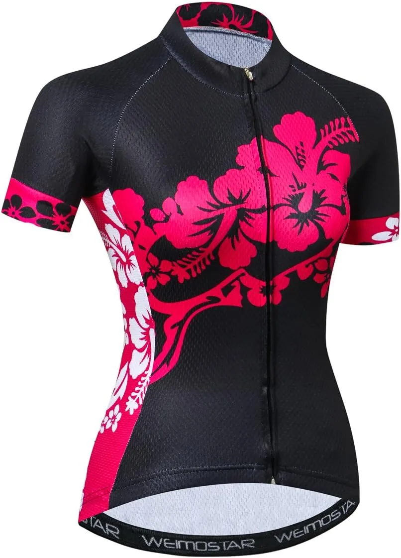 Weimostar Women's Short Sleeve Cycling Jersey Gel Padded Shorts Set MTB Sportswear Reflective
