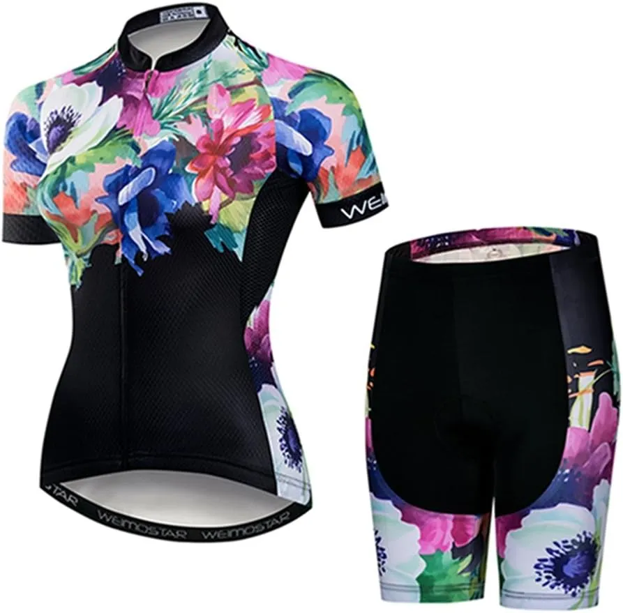 Weimostar Women's Short Sleeve Cycling Jersey Gel Padded Shorts Set MTB Sportswear Reflective