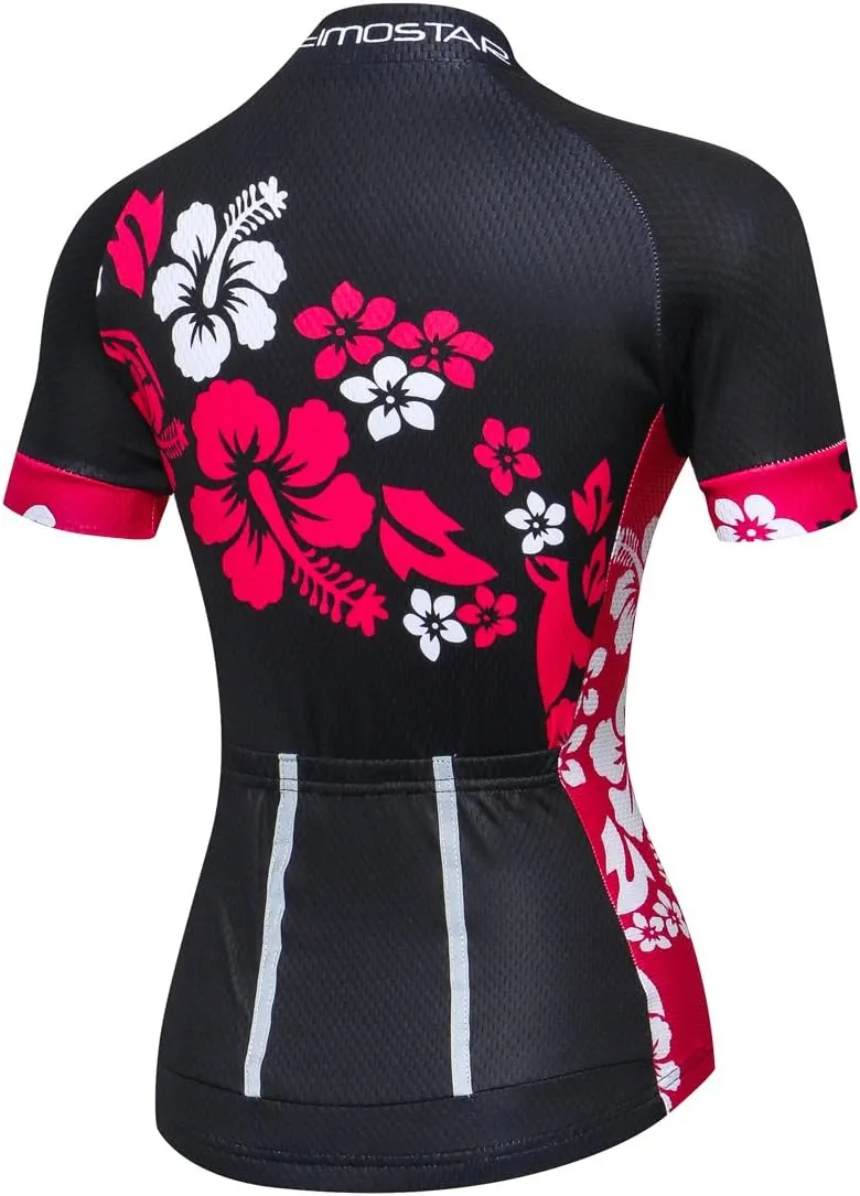 Weimostar Women's Short Sleeve Cycling Jersey Gel Padded Shorts Set MTB Sportswear Reflective