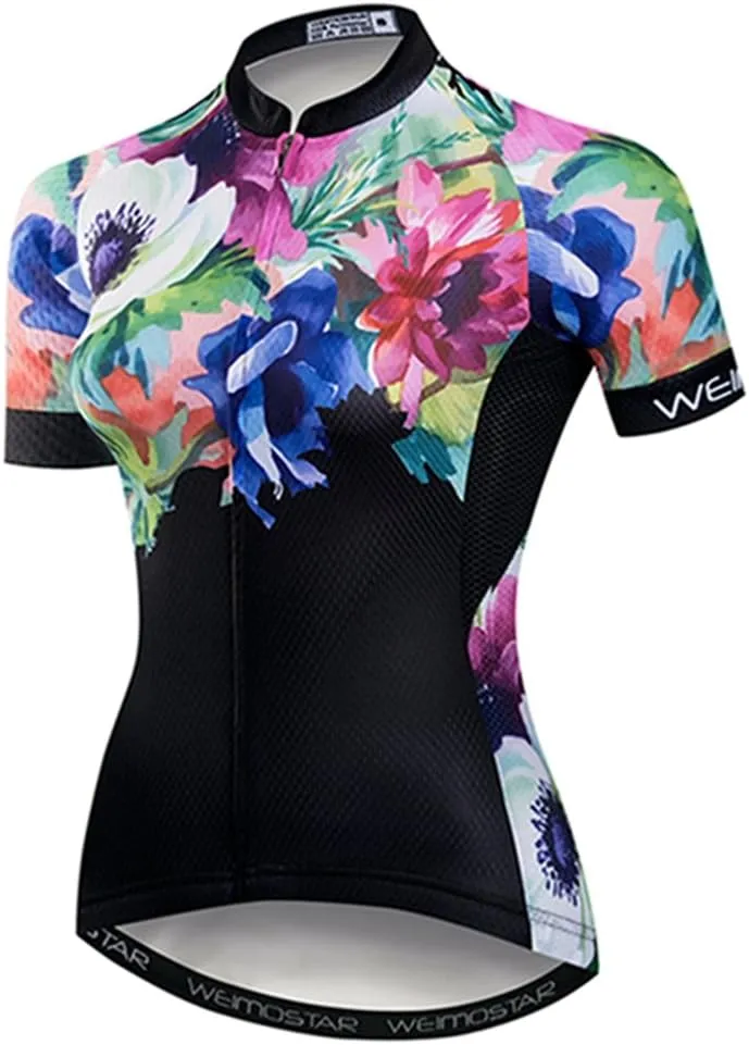 Weimostar Women's Short Sleeve Cycling Jersey Gel Padded Shorts Set MTB Sportswear Reflective