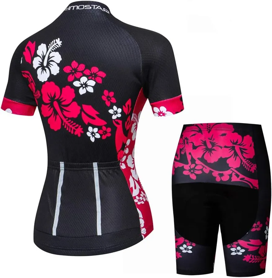 Weimostar Women's Short Sleeve Cycling Jersey Gel Padded Shorts Set MTB Sportswear Reflective