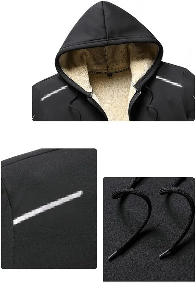 Winter Fleece Men Tracksuit Sports Suit Casual Hooded Sportswear Zipper Hooded Jacket Elastic Pant 2-Piece Set