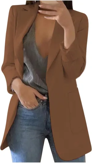 Women Blazers Windproof Coat Trench Coat Autumn Spring Coat Blouse Jacket Turndown Collar Long Sleeve Outwear
