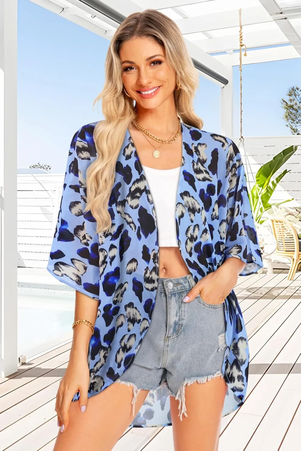 Women Kimono Cardigans Casual Summer Tops Cover up Open Front Floral Print Resort Wear