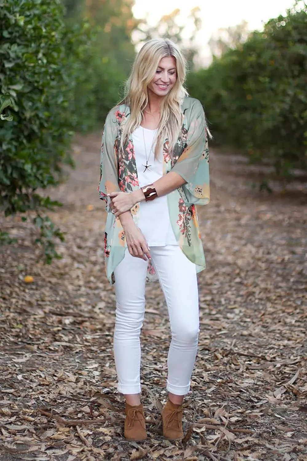 Women Kimono Cardigans Casual Summer Tops Cover up Open Front Floral Print Resort Wear