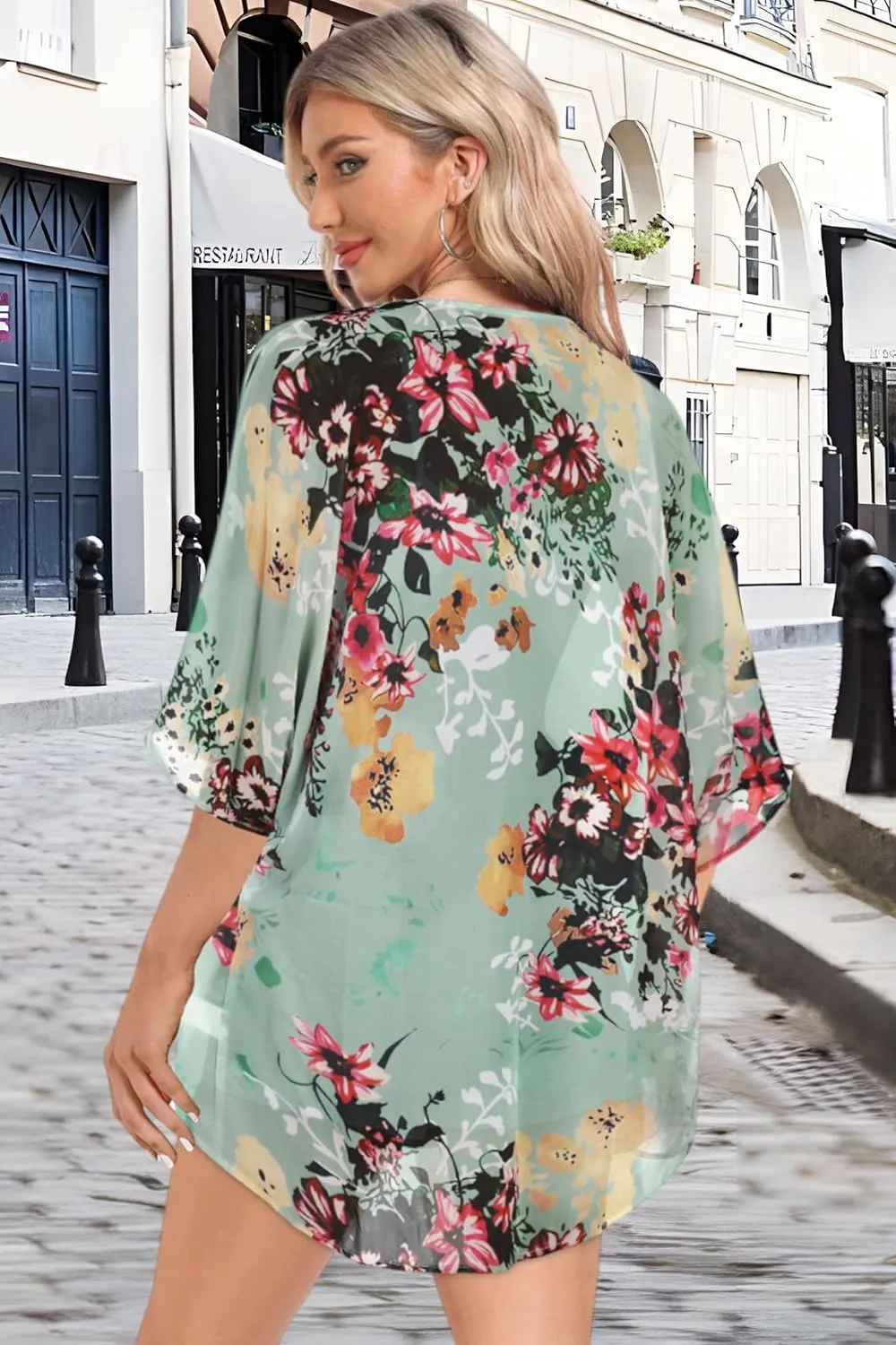 Women Kimono Cardigans Casual Summer Tops Cover up Open Front Floral Print Resort Wear