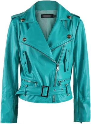 Women Spring Autumn Lapel Soft Short Zipper Pu Leather Moto & Biker Jacket