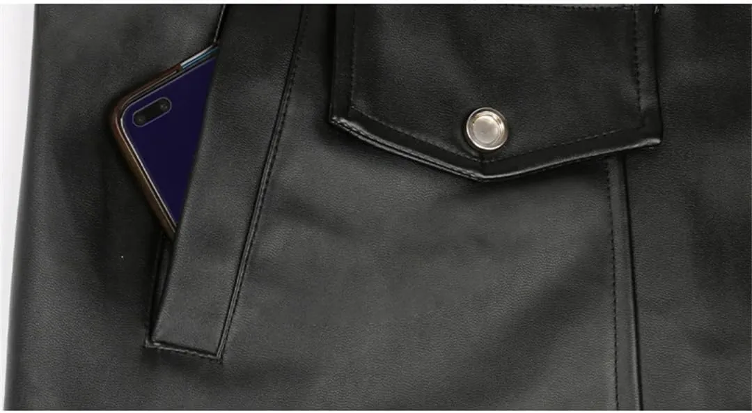 Women Spring Autumn Loose Zipper Long Sleeve Waterproof Black Soft Faux Leather Biker Moto Jacket