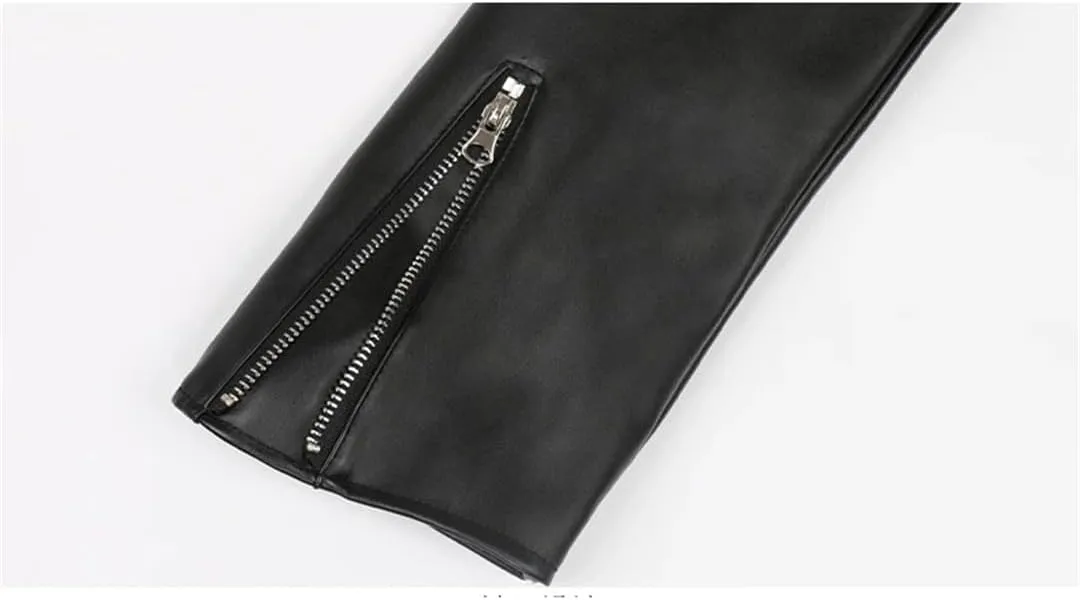 Women Spring Autumn Loose Zipper Long Sleeve Waterproof Black Soft Faux Leather Biker Moto Jacket
