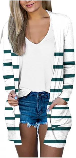 Womens 2024 Fall Fashion Cardigans Dressy Casual Lightweight Long Sleeve Open Front Striped Cardigan with Pockets