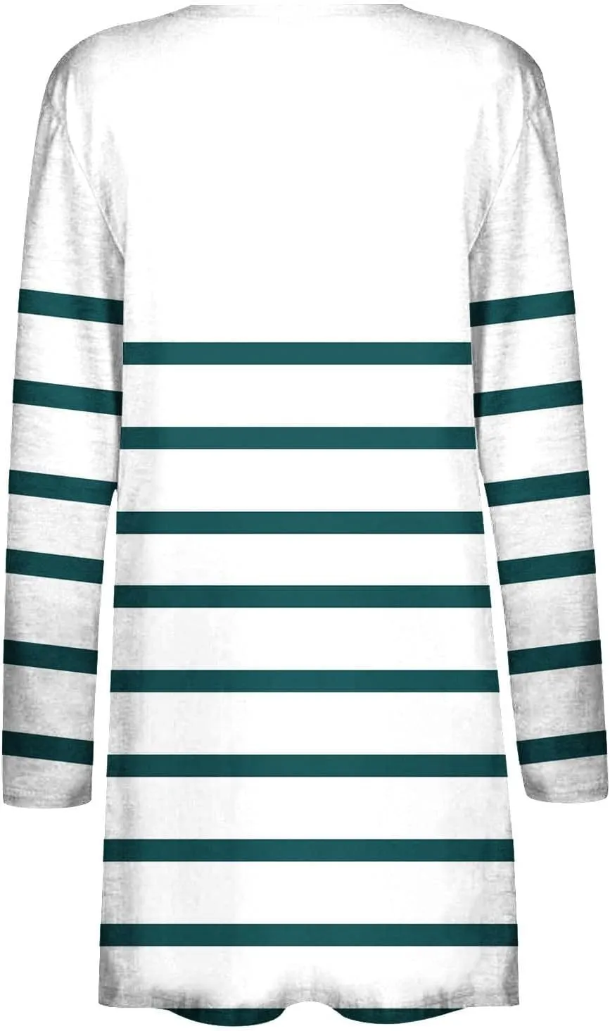 Womens 2024 Fall Fashion Cardigans Dressy Casual Lightweight Long Sleeve Open Front Striped Cardigan with Pockets