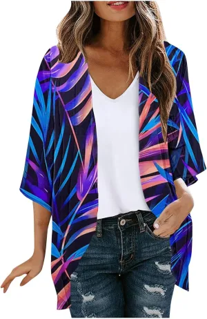 Women's Beach Bathing Suit Cover Up Floral Print Kimono Cardigan Summer Casual Loose Tops 2025 Comfy Vacation Clothes