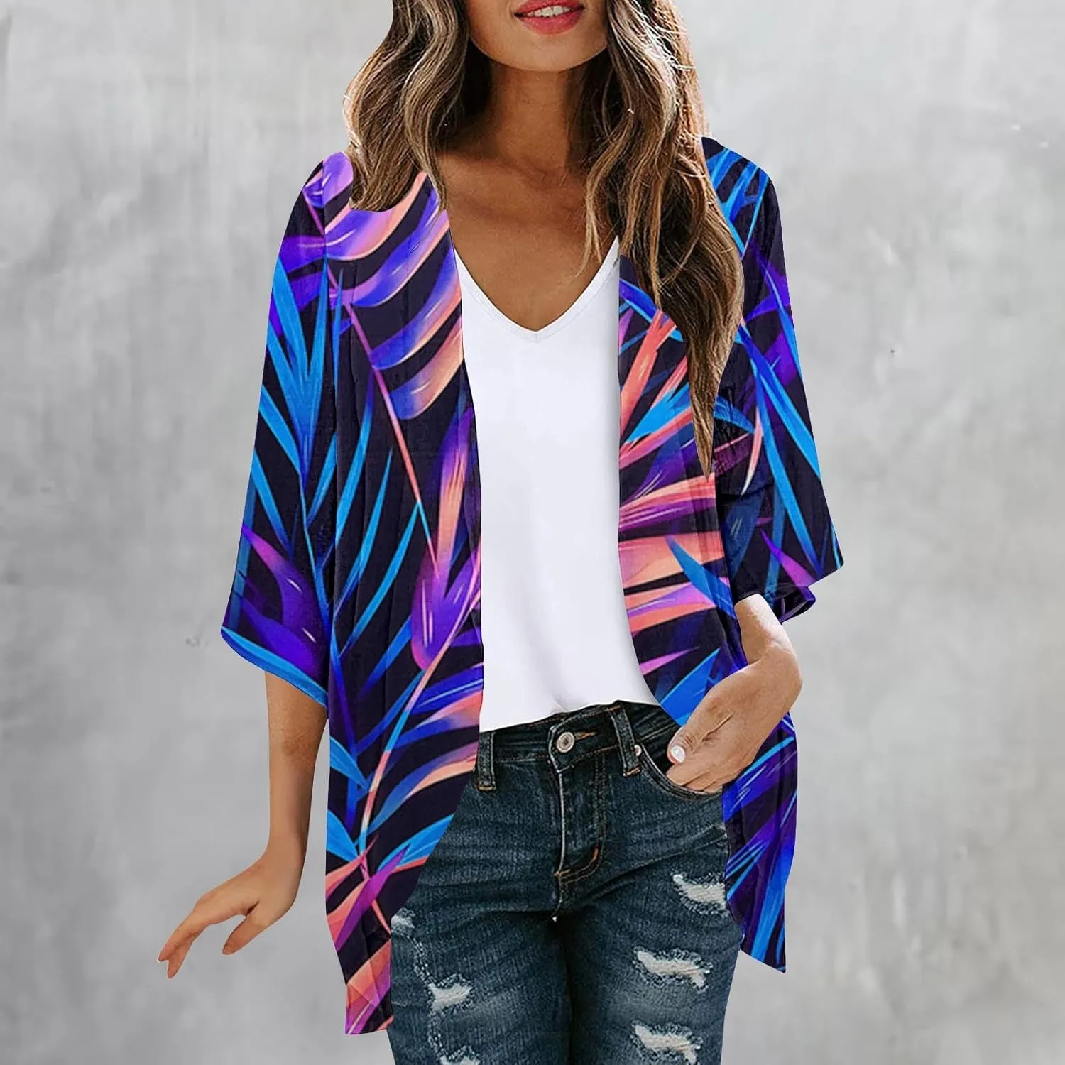 Women's Beach Bathing Suit Cover Up Floral Print Kimono Cardigan Summer Casual Loose Tops 2025 Comfy Vacation Clothes