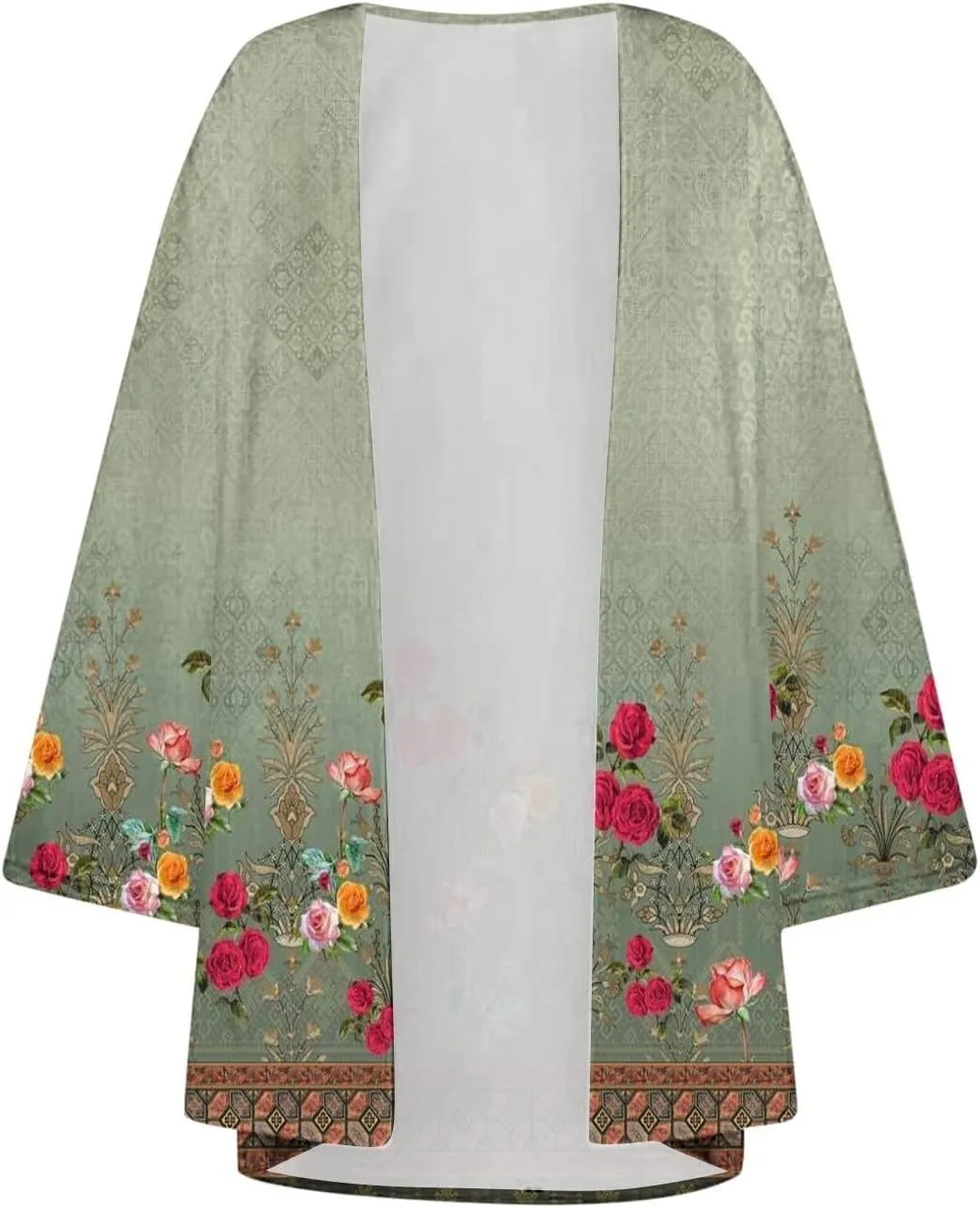 Women's Beach Kimono Coverup Women's Floral Print Kimono Cardigan Puff Sleeve Chiffon Cover Up Casual Blouse