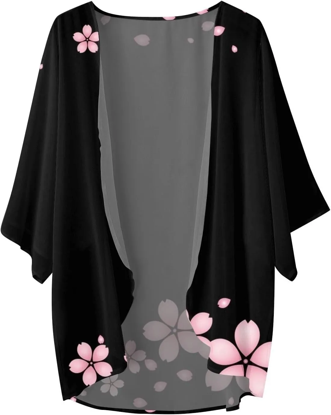 Women's Beach Kimono Coverup Women's Floral Print Kimono Cardigan Puff Sleeve Chiffon Cover Up Casual Blouse