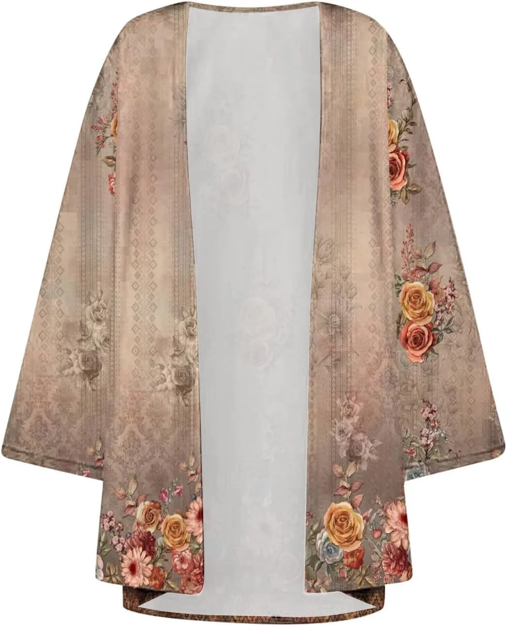 Women's Beach Kimono Coverup Women's Floral Print Kimono Cardigan Puff Sleeve Chiffon Cover Up Casual Blouse