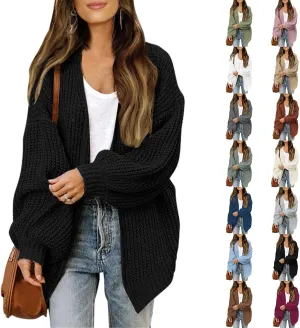 Womens Cardigan Sweaters Long Sleeve Chunky Open Front Cardigan Oversized Cable Knit Sweaters with Pockets