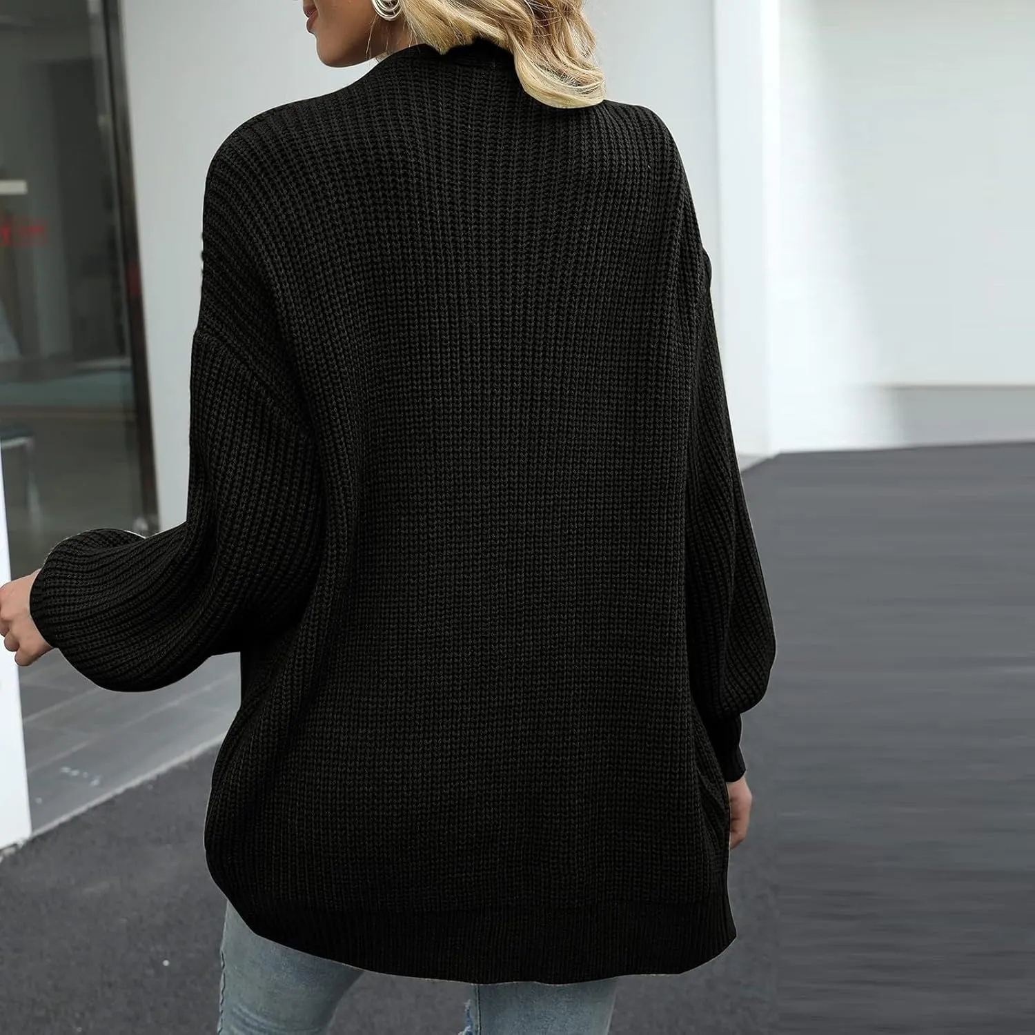 Womens Cardigan Sweaters Long Sleeve Chunky Open Front Cardigan Oversized Cable Knit Sweaters with Pockets