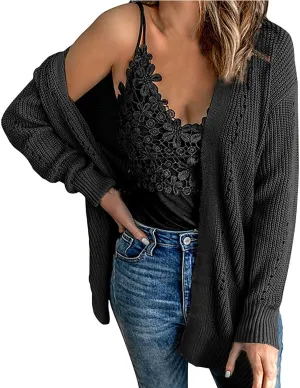 Womens Casual Cardigans Open Front Chunky Knit Cardigan Long Sleeve Oversized Sweaters Outwear Coat Ladies Clothes